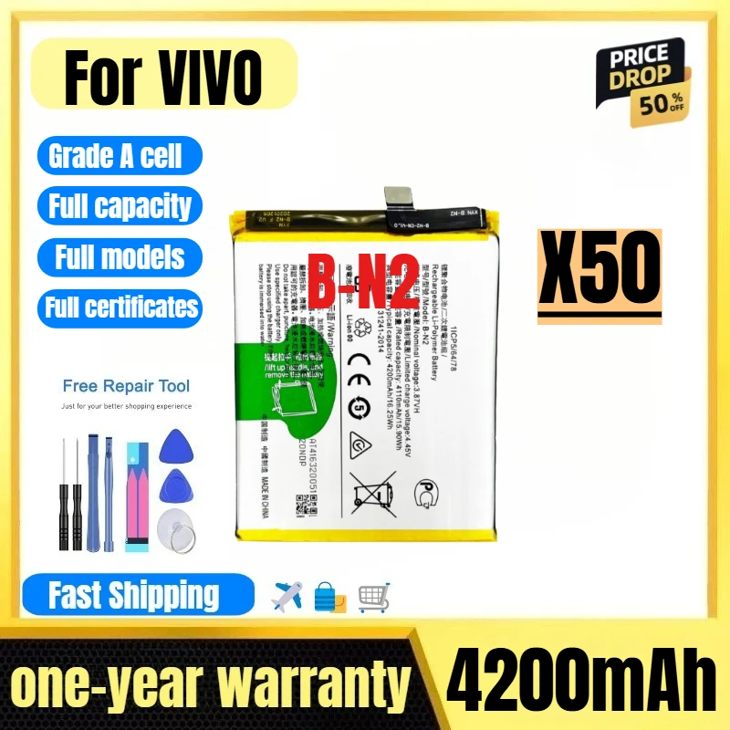 B-N2 for VIVO X50 Mobile Phone Battery 0 Cycle High Quality High Capacity Battery Replacement Bateria Grade A Cell with Tools