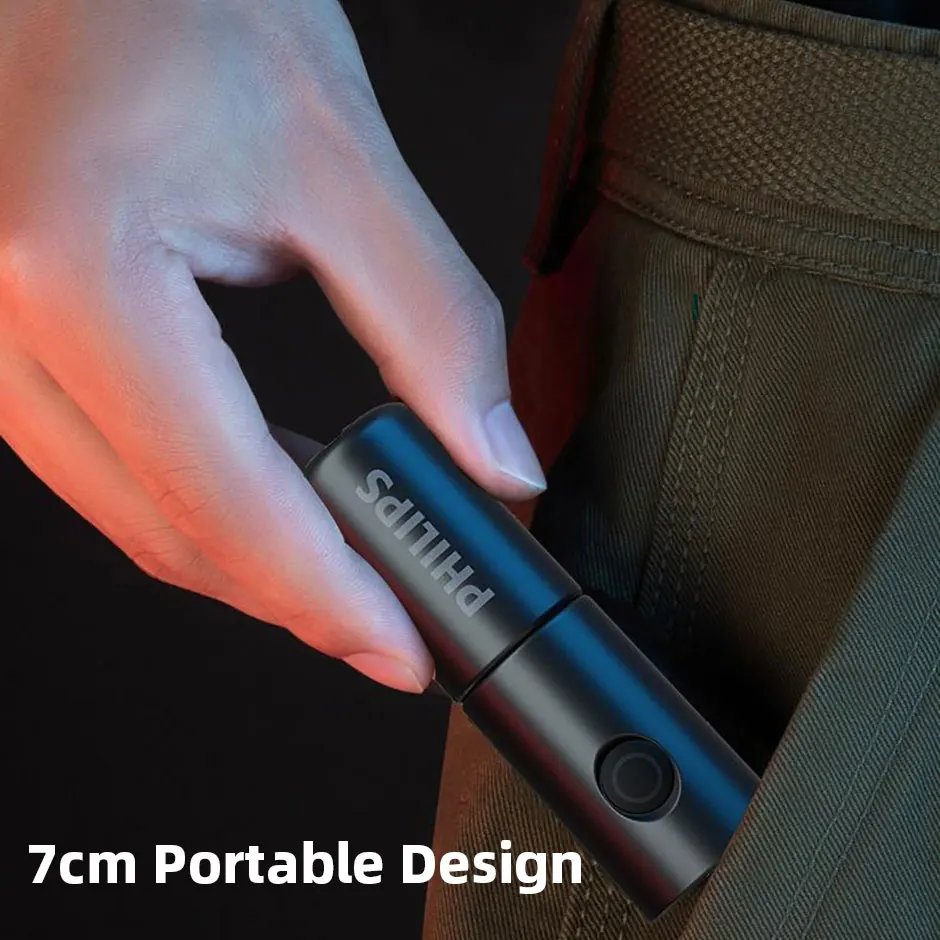 Philips EDC Portable Flashlight with Blue Red Signal Light 7 Lighting Modes Rechargeable Flashlights for Hiking Self Defense