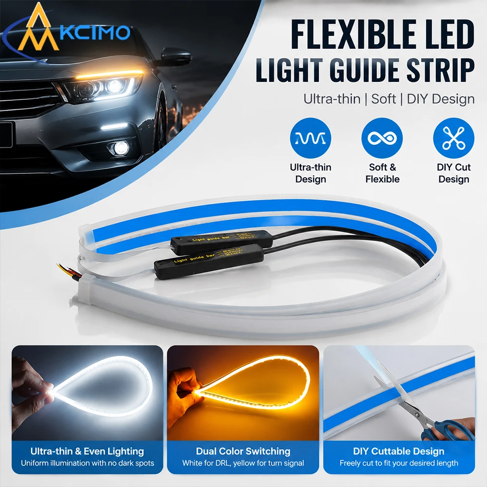 1Pc 12V Flexible LED Car Daytime Running Light - Waterproof Strip White Turn Signal Brake Flow Lights for Car Styling