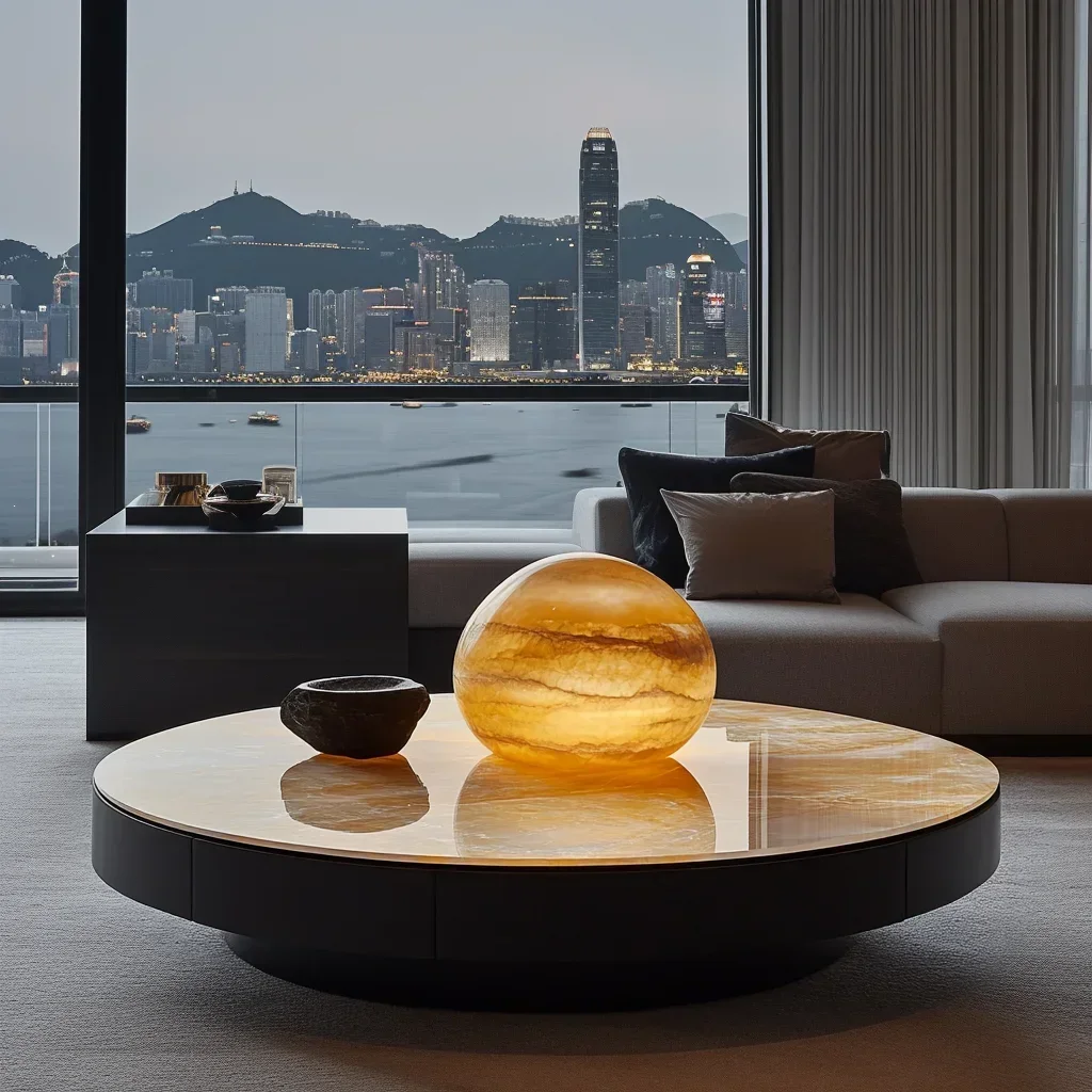 GRound luminous jade coffee table natural marble luxury stone minimalist modern high-end villa living room light luxury home