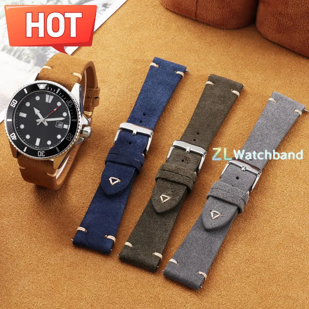 Premium Grade Quick Release Suede Leather Watch Strap Vintage Classic Leather Watchbands 20mm 22mm Band for Seiko for Huawei