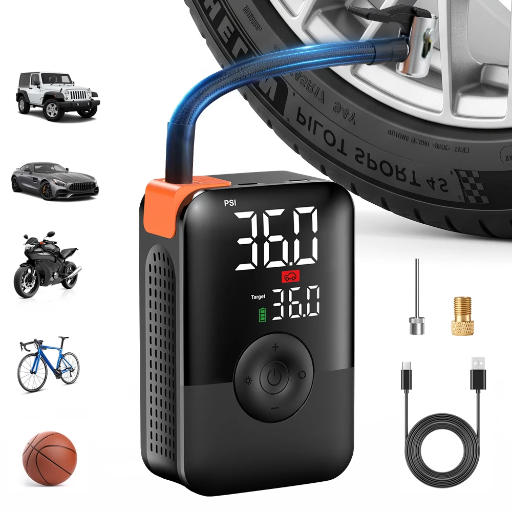 Carsun 150PSI Cordless Mini Tire Inflator Portable Air Compressor Digital Display LED Light for Motorcycle Bicycle Balls