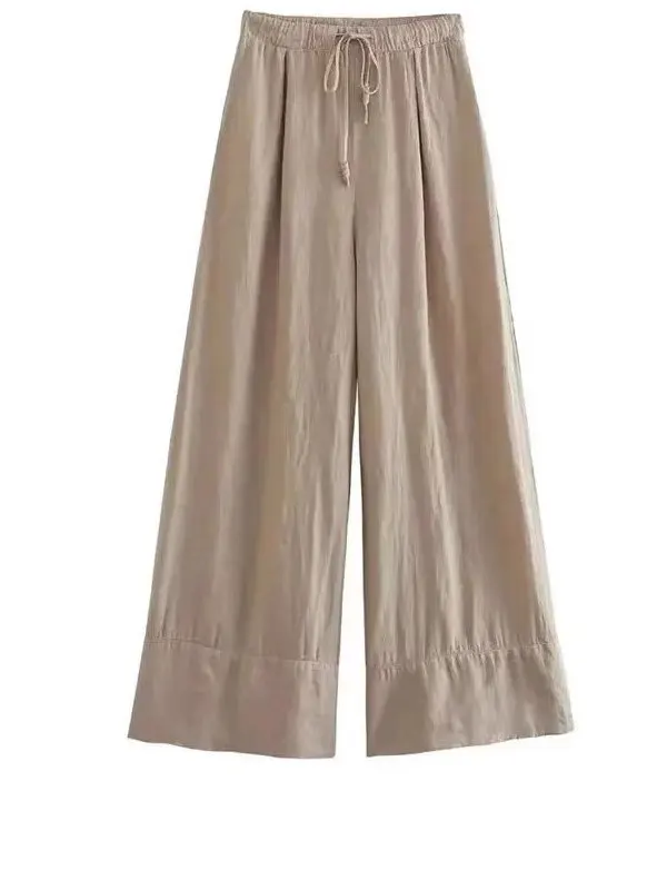 Summer Thin Elastic Waist Straight Leg Pants Street Sle Long Pants l Waist Polyester Fiber No Brand Registered Trademark