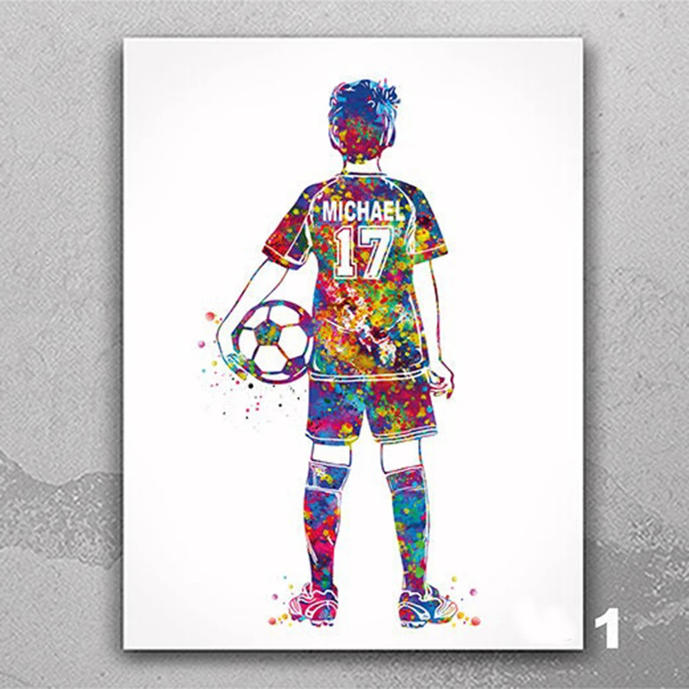 

Soccer Player Boy Personelized Watercolor Print Male Football Gift Kids Room Decor Soccer Kids Personalized Customize Gift