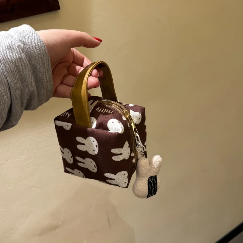 New Miffy Canvas Makeup Bag Cartoon Brown Printed Rabbit Portable Handbag Small Square Bag Girl Gift