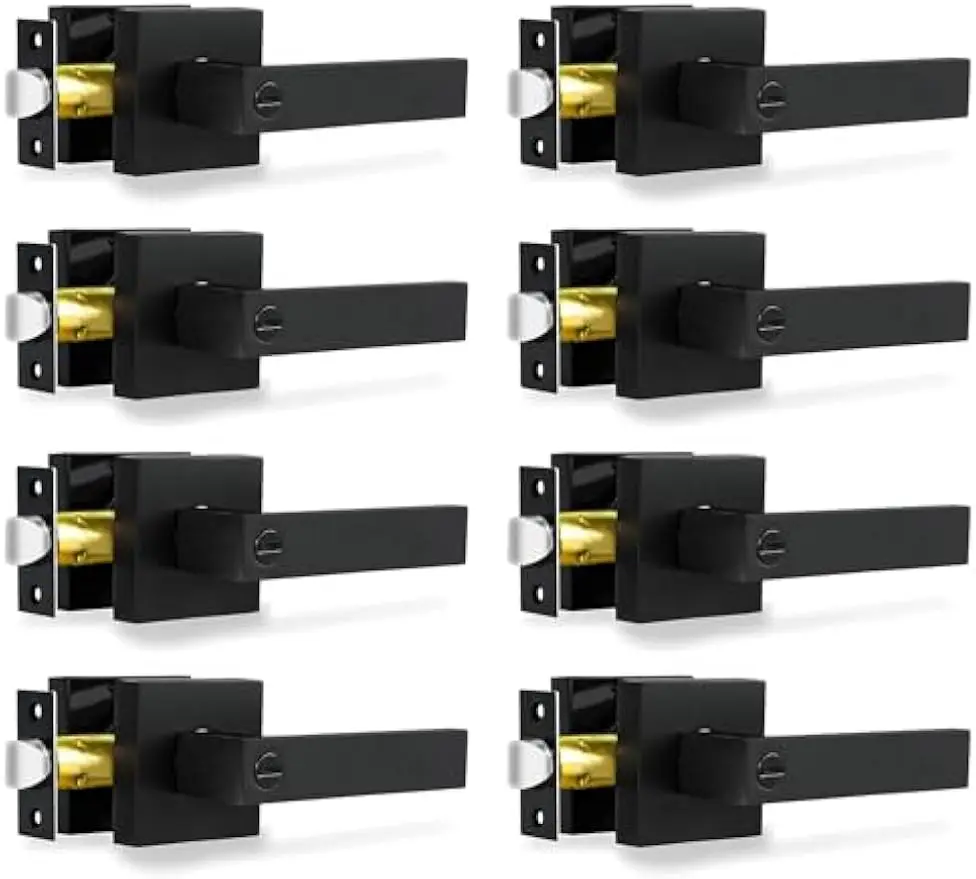 

8-Pack Matte Black Privacy Door Levers, Heavy Duty Keyless Interior Locksets for Bedroom Bathroom