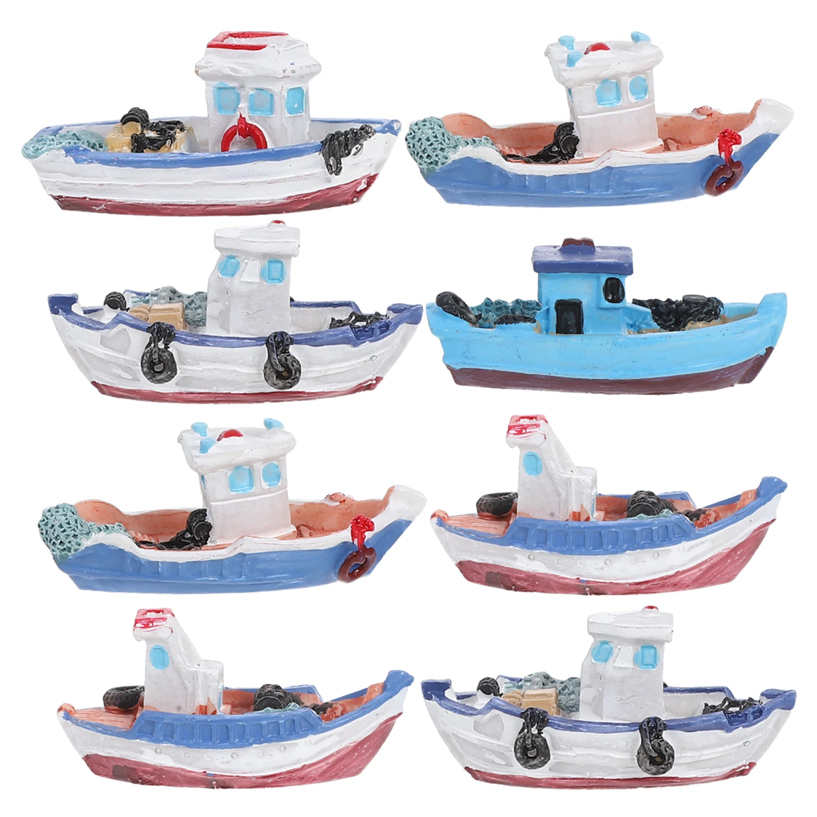 

8pcs Mini Yacht Model Fishing Boat Resin Landscaping Decoration for Beach Sandbox Mini House Craft Theme Decorations