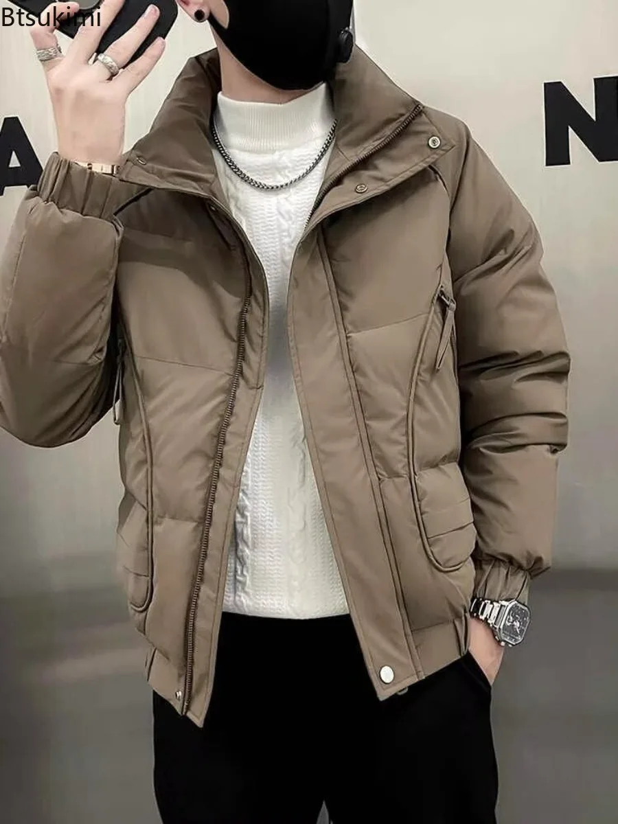 High Quality Men Parkas 2025 Fashion Men's Thicken Warm Casual Jackets Handsome Men Coats Solid Stand Collar Down Cotton Jackets