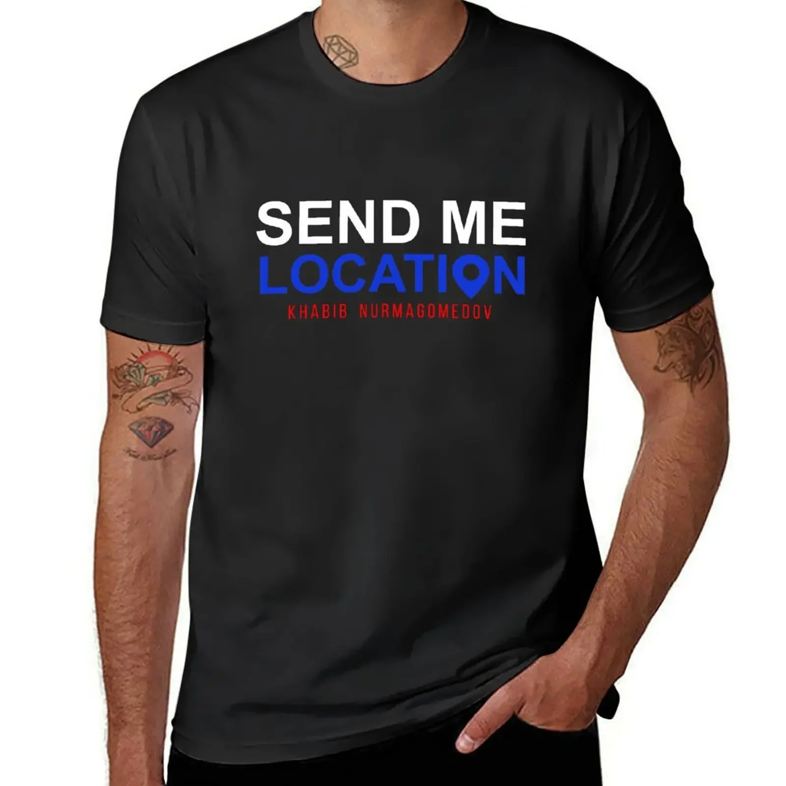 

Khabib Nurmagomedov - Send Me Location T-Shirt blue lock customs mens shirts graphic tee