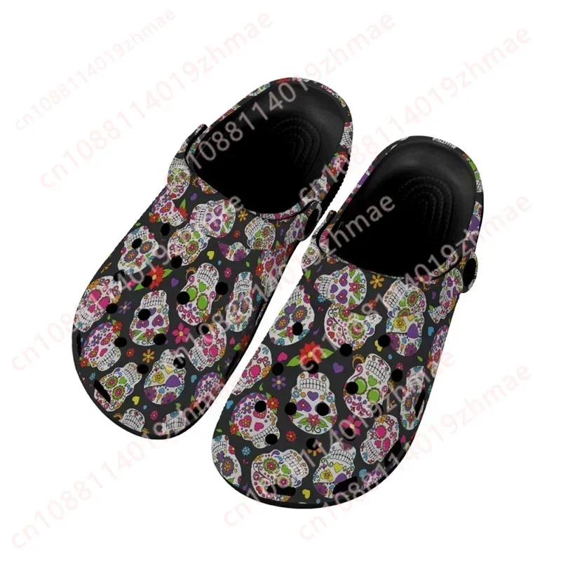 Gothic Skull Pattern Summer Unisex Clogs Lightweight Outdoor Sandals Breathable Anti-slip Bathroom Slippers Couple Slides Woman