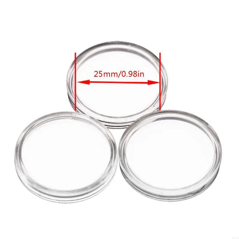 W91A 10PCS 라운드 카드 용 1 인치 코인 캡슐 태그 케이스 라운드 플라스틱 동전 홀더 상자를위한 주최자