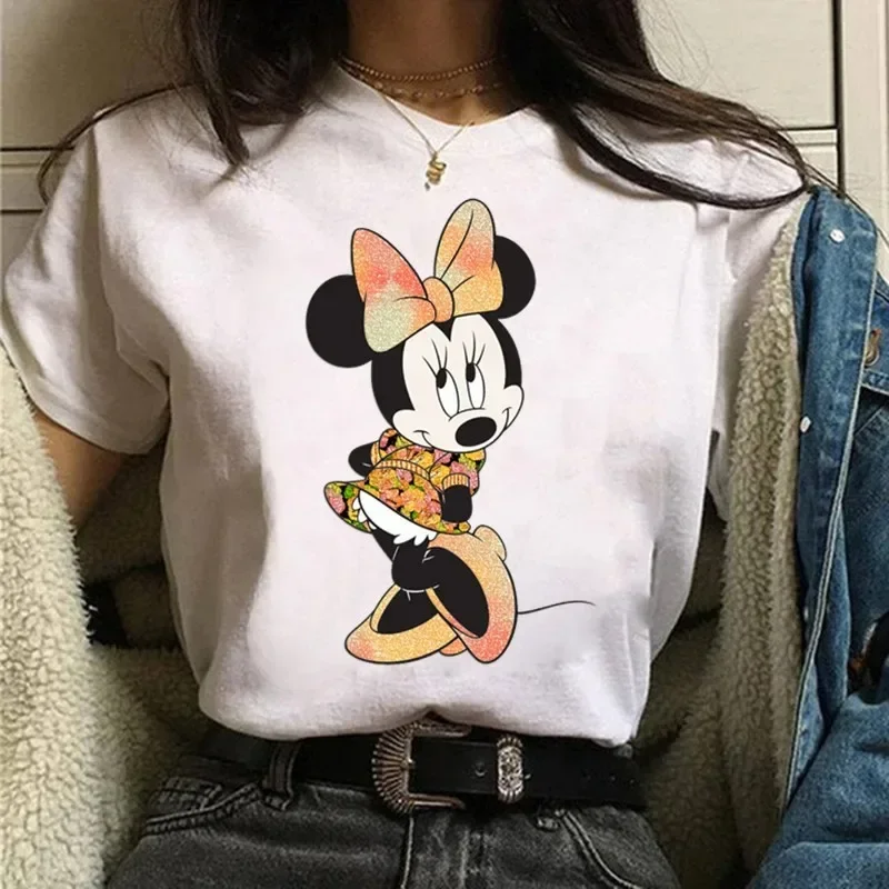 Disney Mickey Minnie Mouse Printed Women Unsiex T Shirt Funny Tshirts Women Streetwear Cartoon Graphic Couple T Shirts Tees Tops