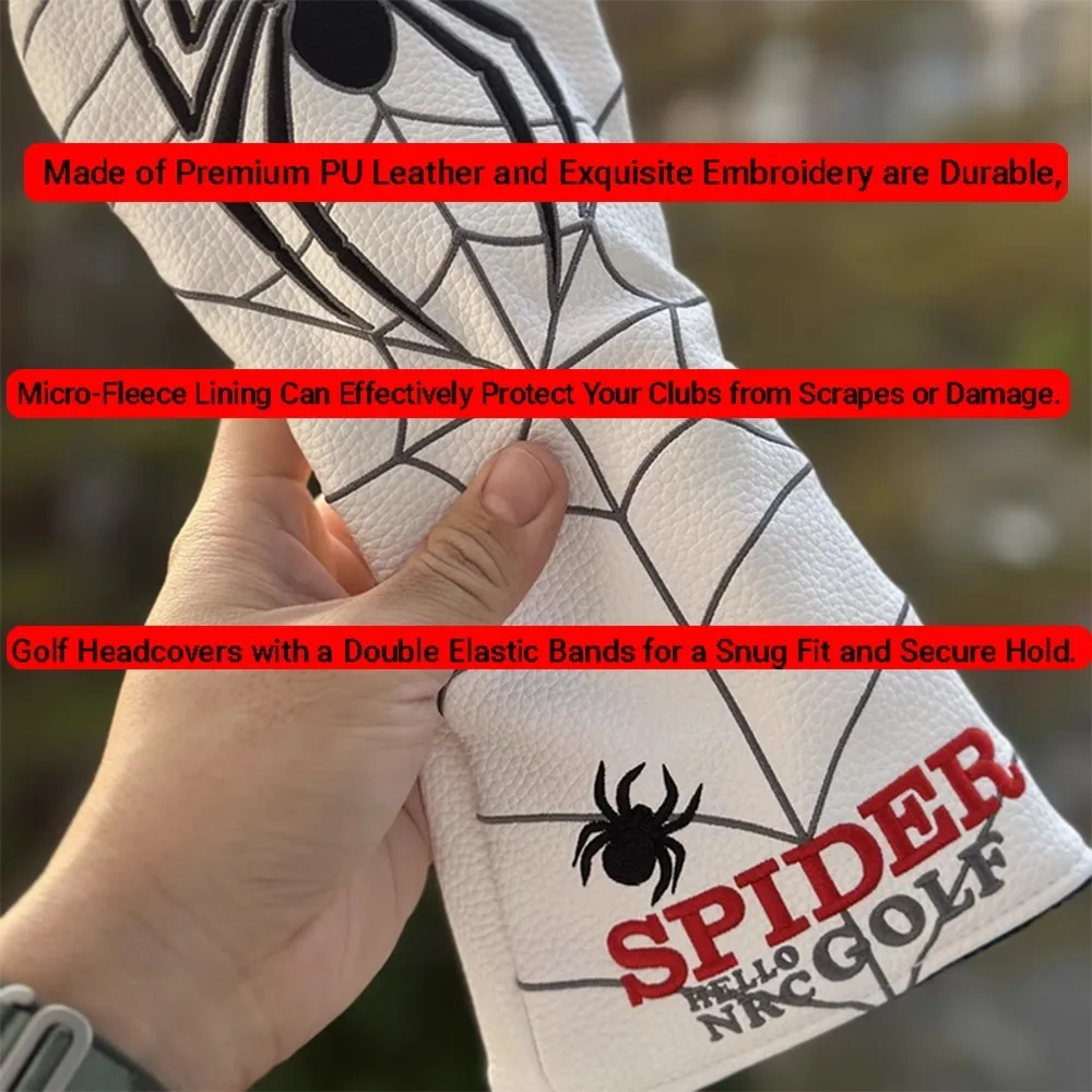 ปลอกคลุมหัวไม้กอล์ฟลายแมงมุม ทำจากหนัง PU สำหรับไดรเวอร์และแฟร์เวย์วูด