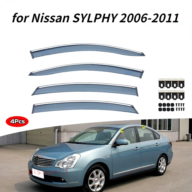 For Nissan SYLPHY 2006 2007 2008 2009 2010 2011 Accessories Window Rain Guards Outer Trim Chrome Stainless Steel Parts