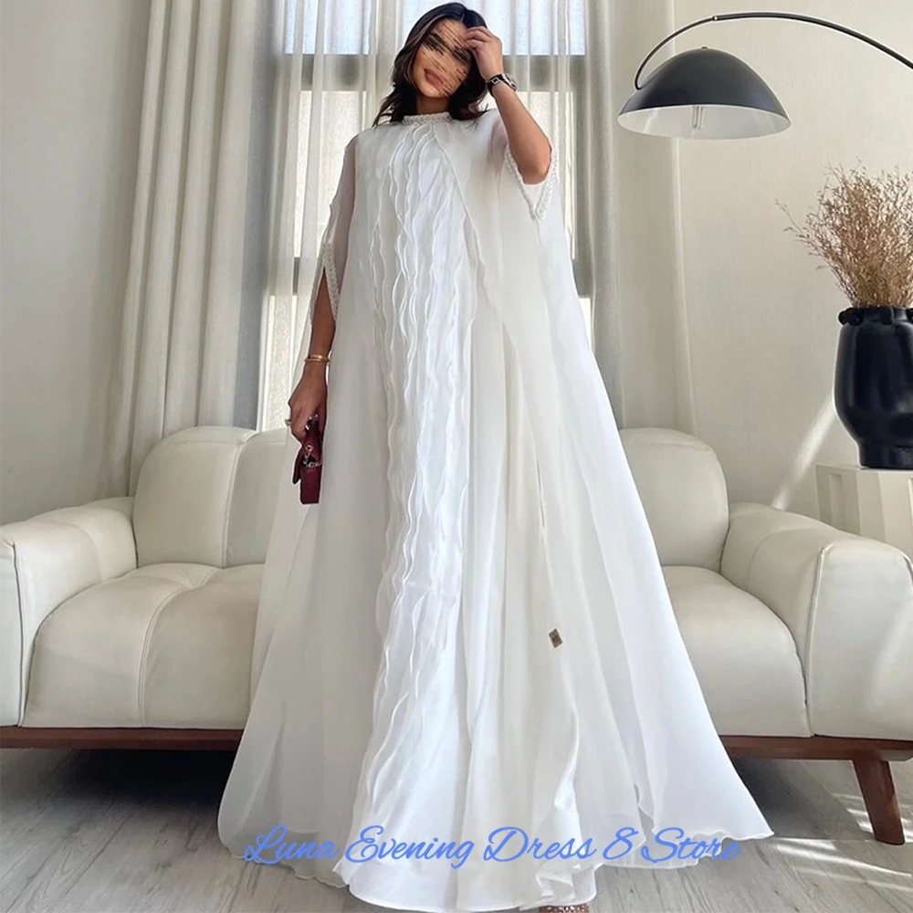 Klassisches Abendkleid aus Chiffon mit hohem Kragen, anmutige Partykleider mit Sweep-Zug, modische halbe Ärmel, individuelle Promi-Kleider