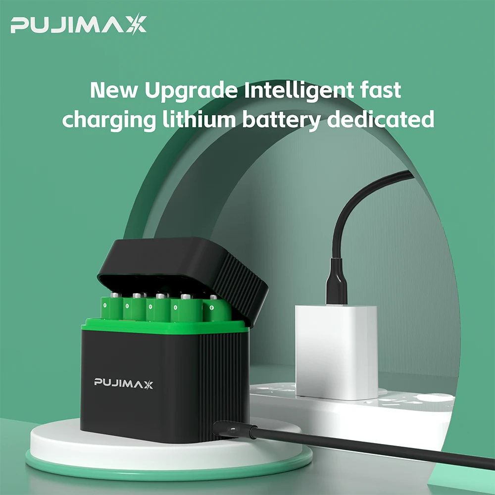 

PUJIMAX 8-слотовый смарт-чехол для зарядки аккумулятора с 1,5 В AA, 4255 МВтч, литий-ионный аккумулятор, комплект батарей, доступны отдельно