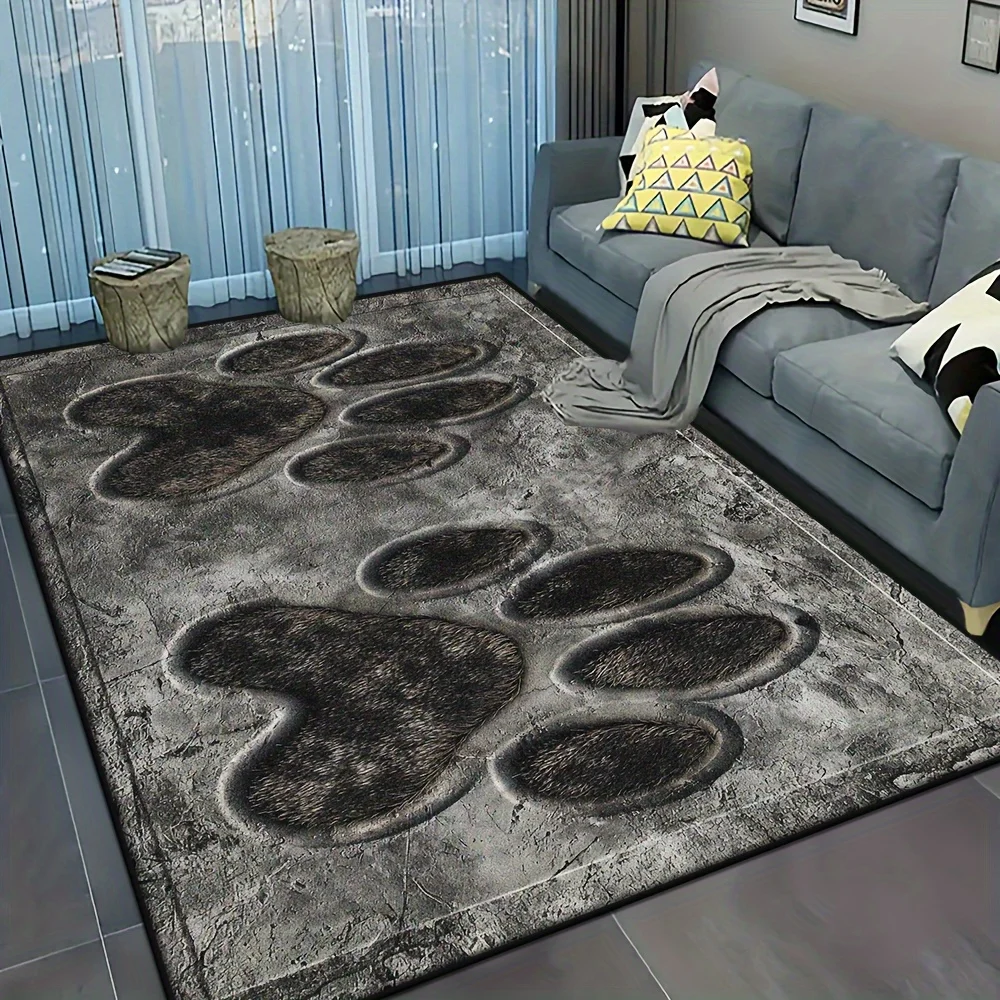 Christmas Decoration, Gray High-End Design Dog Paw Pattern Carpet, Machine Washable and Easy to Clean Large Floor Mat, Porch Garden Foot Mat