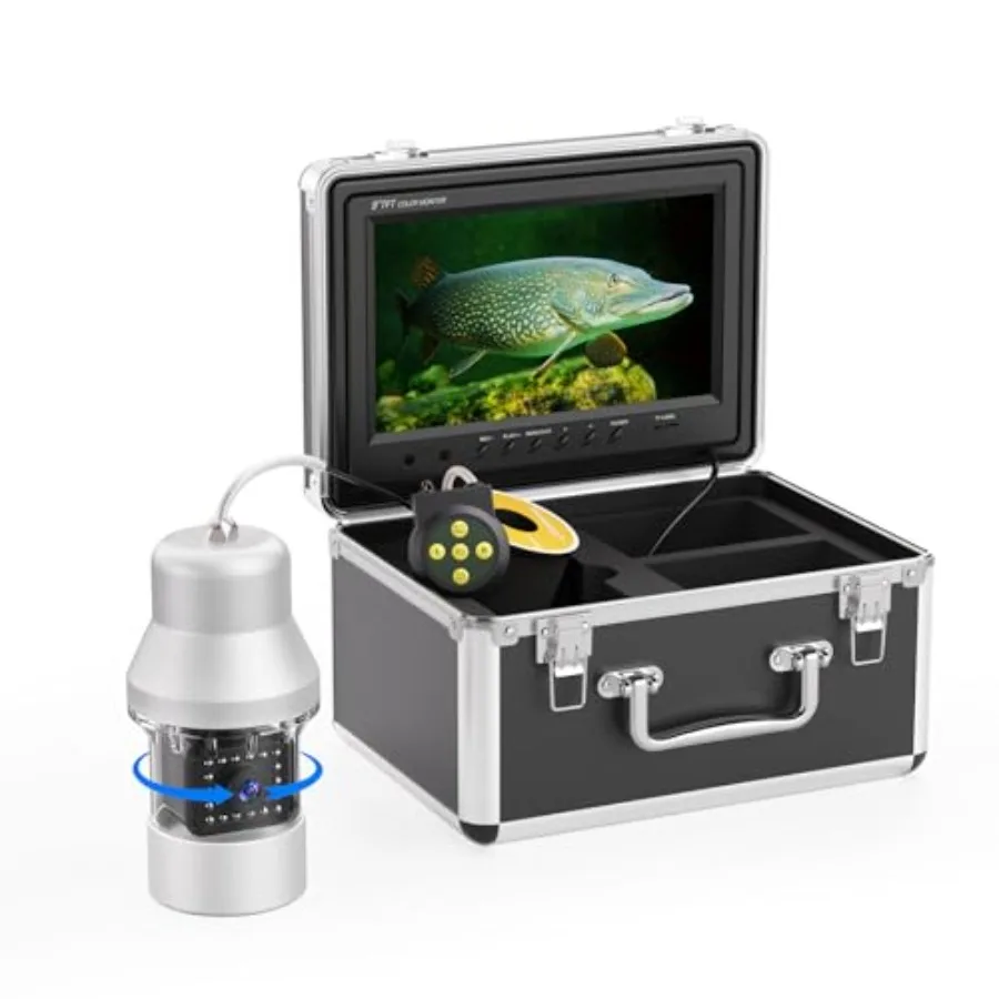 

Underwater Fishing Camera for Lake Sea Boat Ice Fishing, PVC Housing, Black, 9 inch Screen with 360 Panning, 1000TVL Resolution