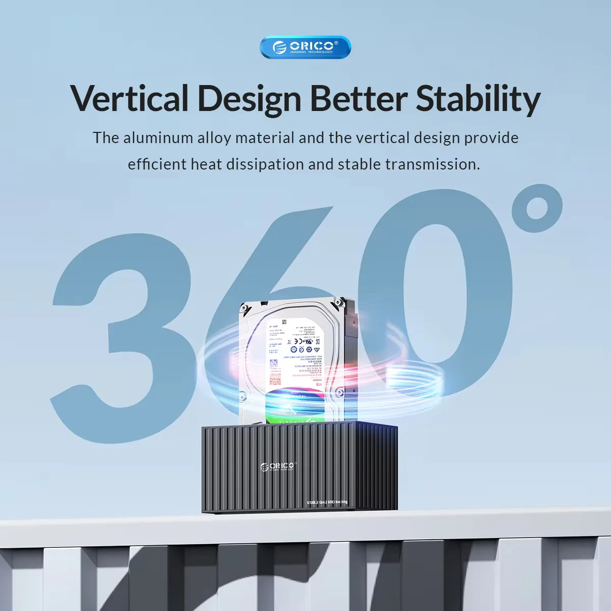 ORICO-Dual-Bay Docking Station Type-C 5Gbps 2.5 " 3.5" HDD SSD Power UASP ContainerUse for PC, Laptop,Smart TV Design