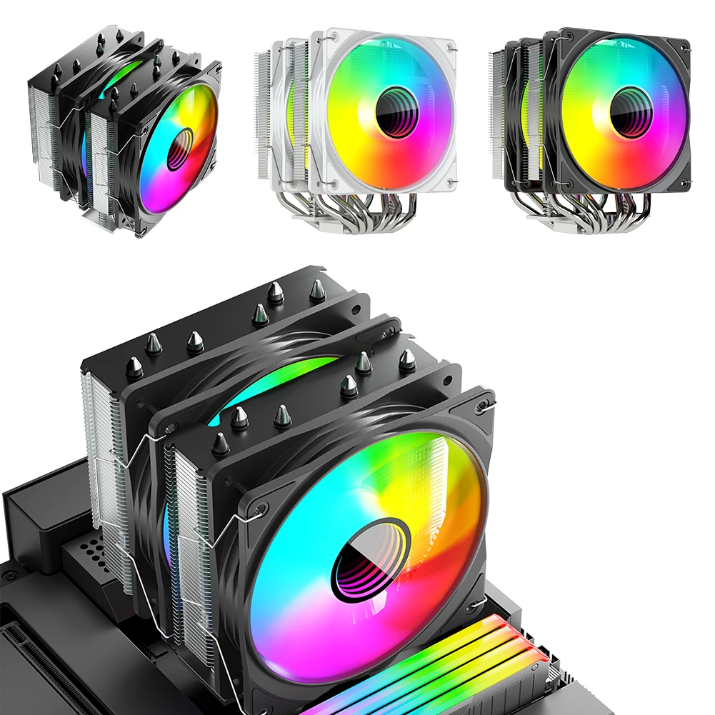 

DT600 Air-Cooled Computer Radiator 4PIN PWM Dual Fan CPU Cooler Temperature Controlled Cooler for E-Sports Games Video Rendering