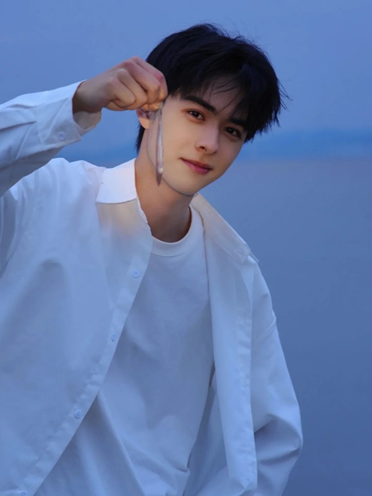 

Youthful White Long Sleeve Shirt Jacket Men's Summer Casual Style Polyester Fiber College Trend Top Loose Fit Fashionable