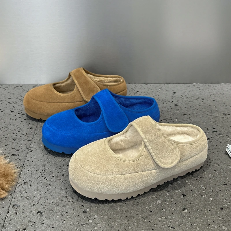 

2025 New Women's Winter Slippers Flat-soled Fleece Mary Janes Women Shoes Plus Size Comfortable female Half-Slippers