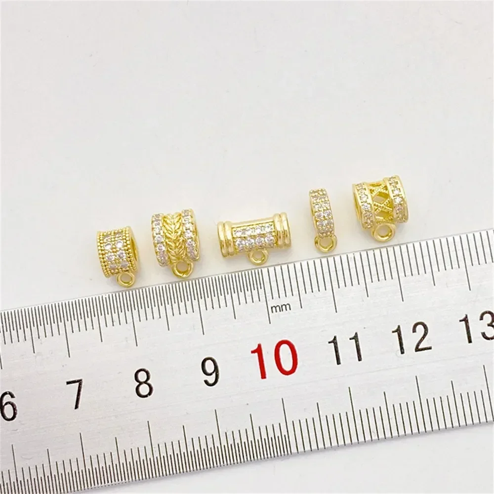 14K Gold Micro-inlaid Zircon with Hanging Bucket Beads, Bead-separated Handmade DIY Beaded Bracelet Necklace Jewelry Material
