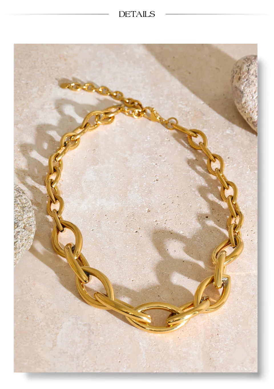Yhpup Edelstahl-Kettenhalskette für Damen, Metall-Textur, Goldfarben, Statement-Schmuck, Modisch, Wasserdicht – Detail 6