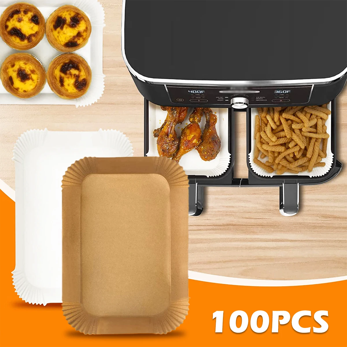 100 Stück Heißluftfritteusen-Papier, Antihaftbeschichtetes Quadratisches Backpapier, Hitzebeständige Bratunterlage, Öl- und Wasserfeste Backmatte für den Ofen