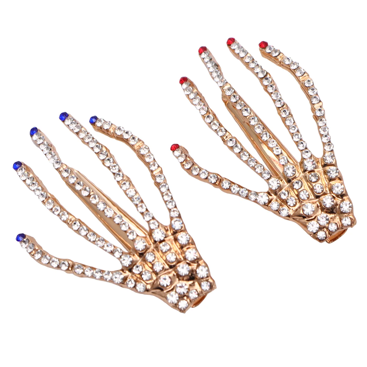 2Pcs Hair Clip Punk Hair Clip Bone Hand Style Clip Hairpin Headwear Halloween Decoration Accessories (Red+Blue)