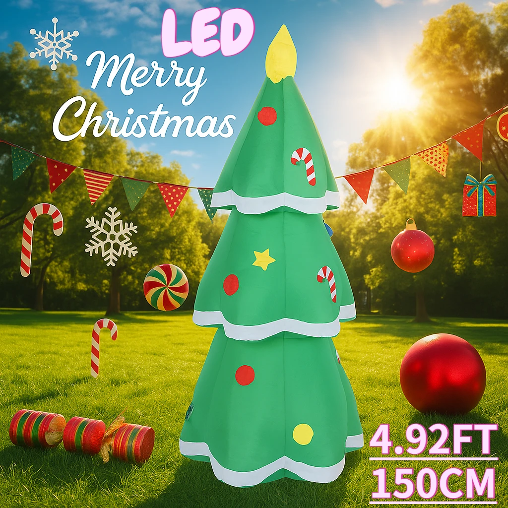 Juguetes inflables de Navidad de 4,92 pies, decoración de fiesta de césped y patio de Navidad, bastón de caramelo para árbol de Navidad, suministros para el hogar, adornos de regalo con iluminación LED