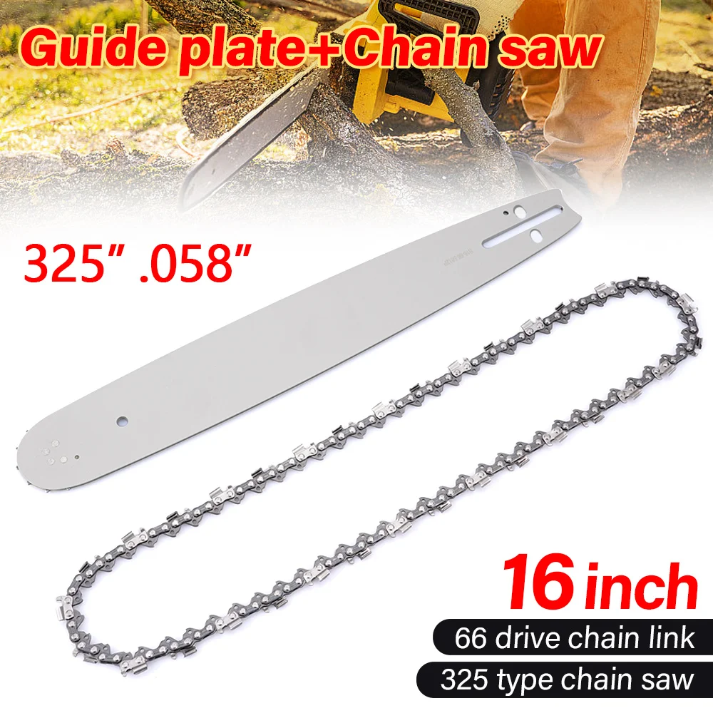 

1Set 16 Inch Chainsaw Guide Bar+Chainsaw Chain 3/8 LP 325" .058" 66DL For Husqvarna 36 41 50 51 55 Chain Saw Replace Garden Tool