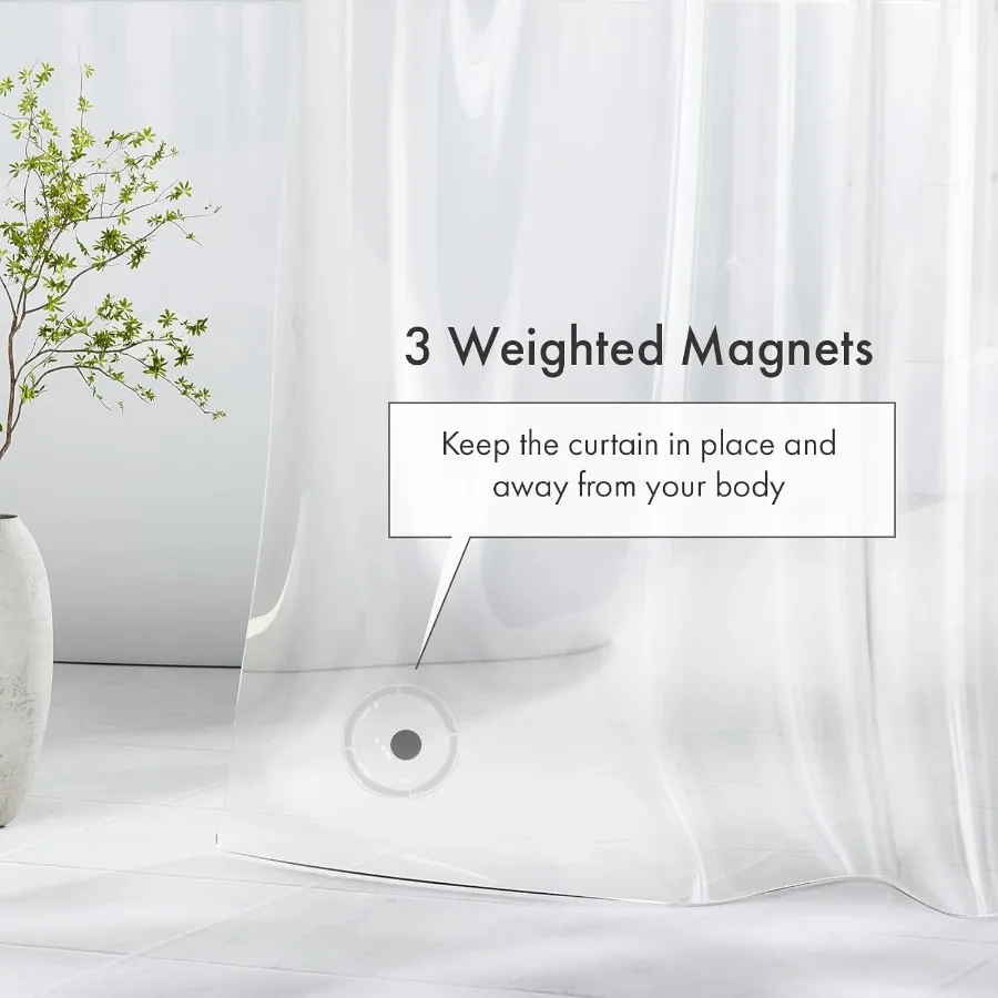 72 x 72 transparente, wasserdichte PEVA-Duschvorhangverkleidung mit Magneten für den Innenbereich im Badezimmer, rostfreies Tülle-Design, langlebig und leicht