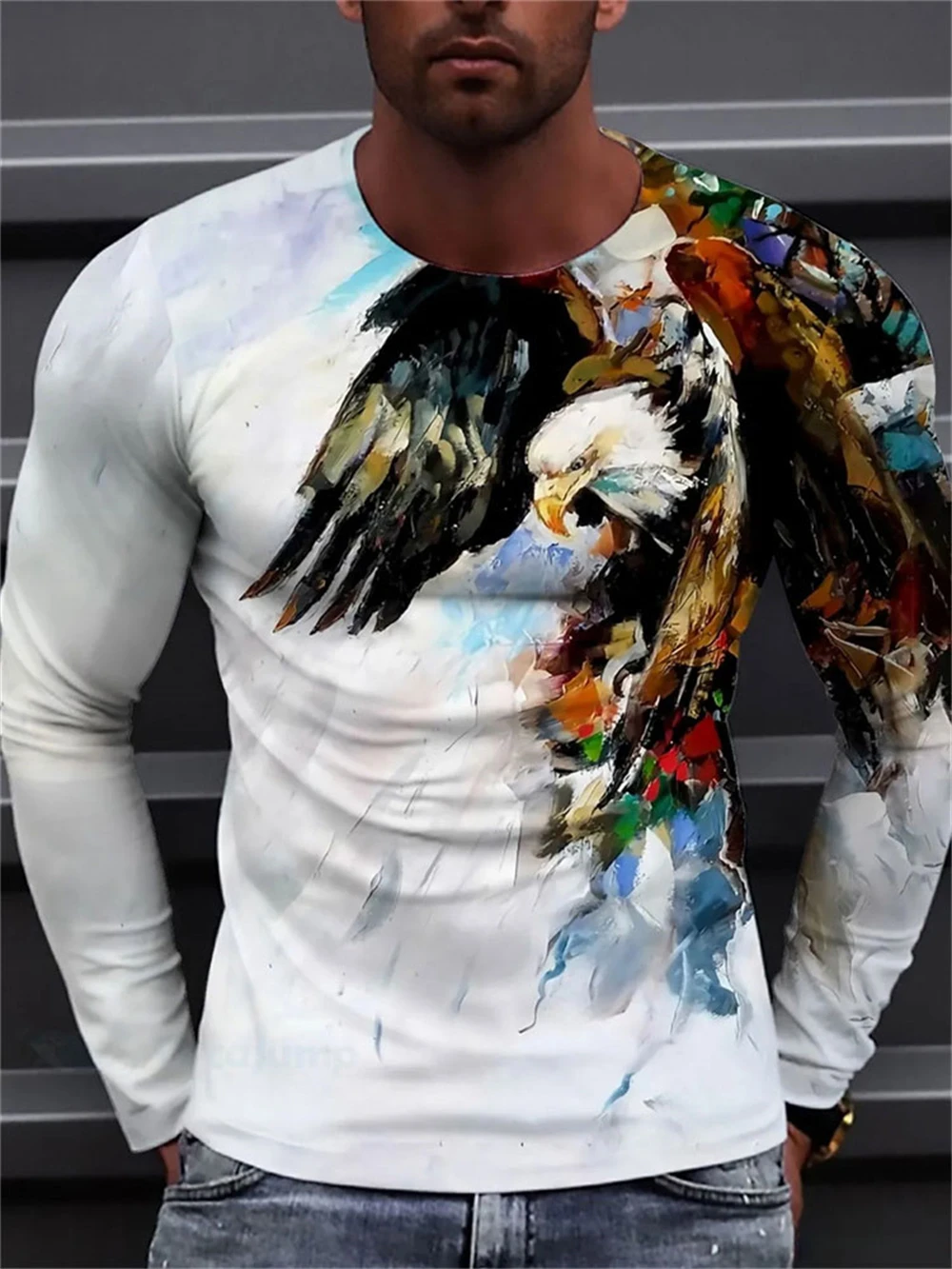 3D Eagle Print Men's Long Sleeve T-Shirt Autumn Daily Casual Men's Long Sleeve Top Outdoor Street Fashion Long Sleeve T-Shirt