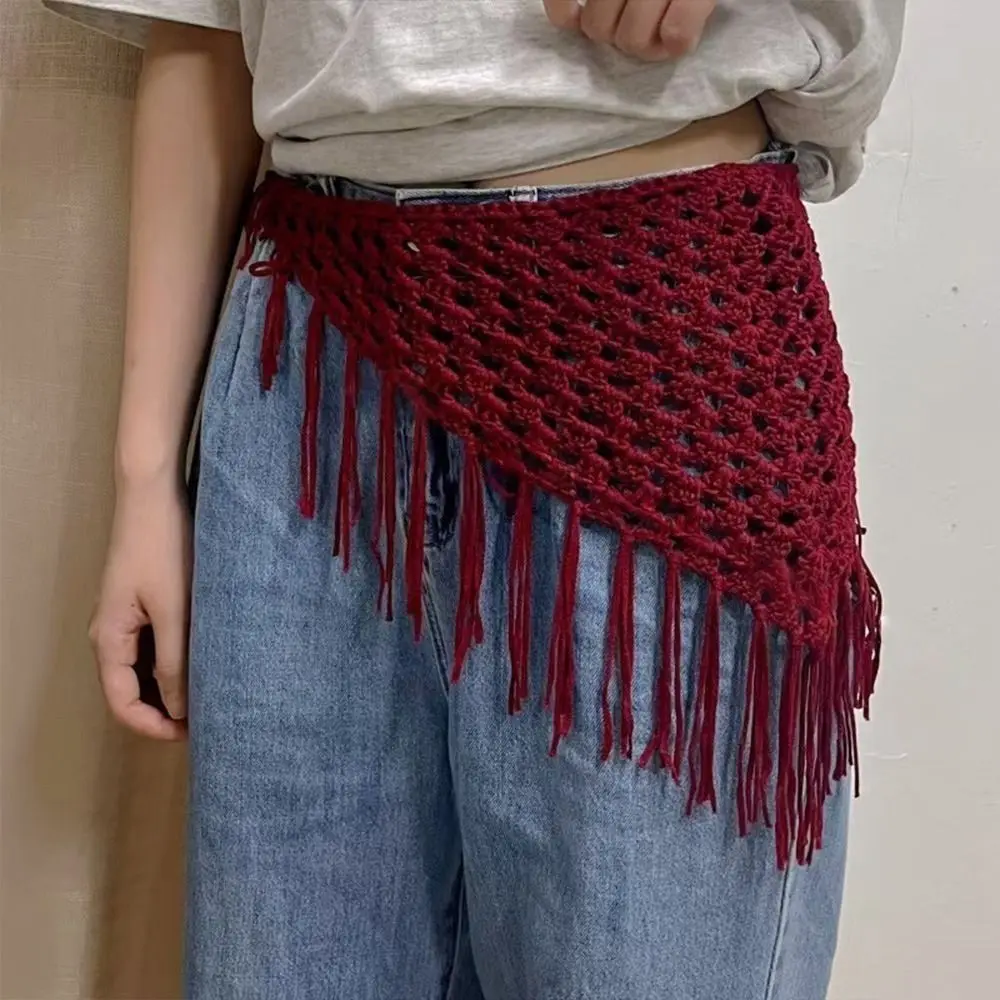 Cinturón de moda con flecos y borlas, exquisito fajín étnico triangular, cinturón retro tipo corsé con pañuelo triangular, decoración para vestidos y vaqueros