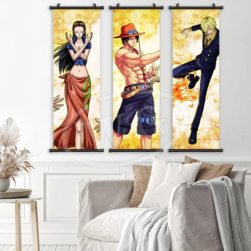 Cartoon Anime One Piece Golden Character Luffy Zoro Hot Selling Hanging Scroll Painting Bedroom Room Hanging Painting