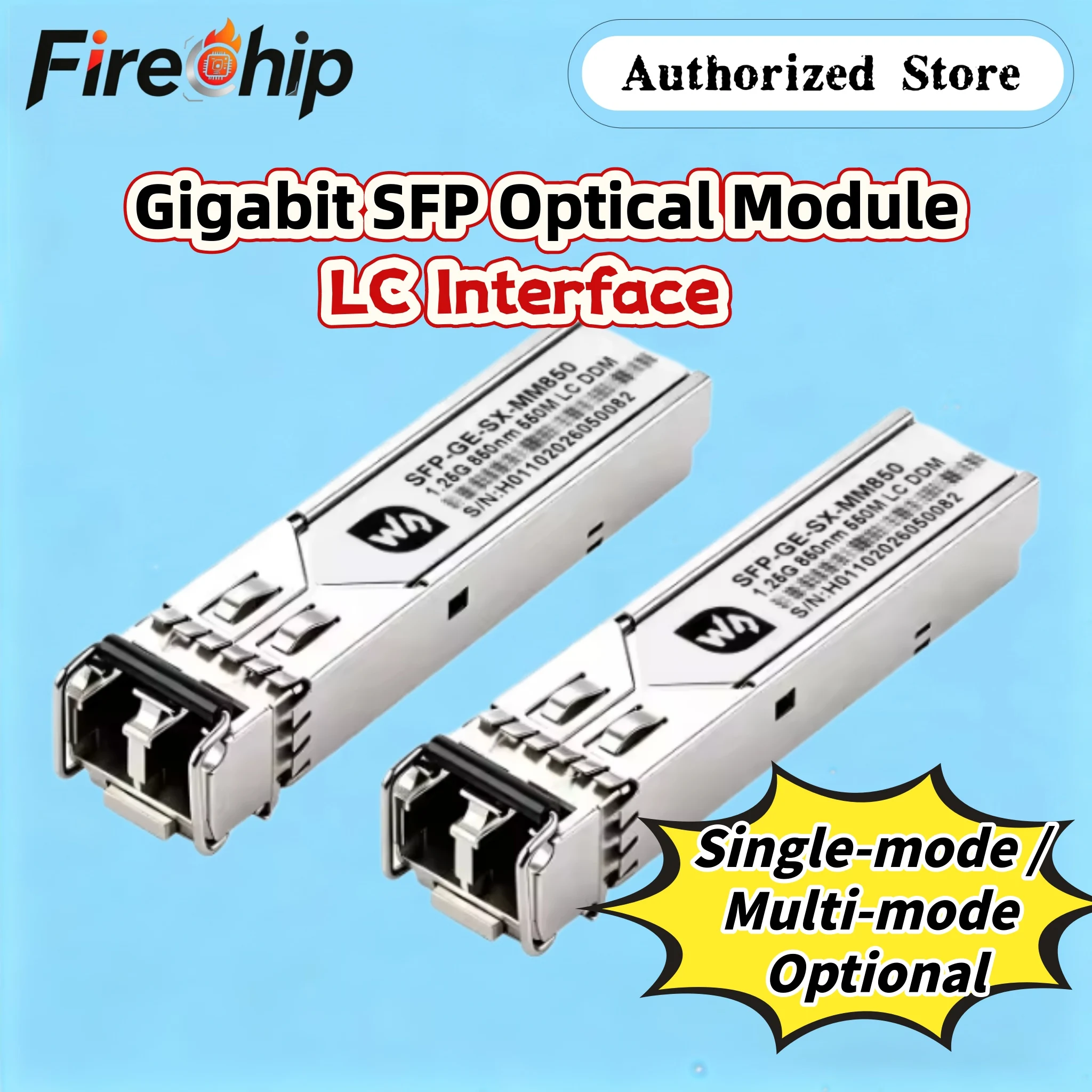 Waveshare Gigabit SFP Optical Transceiver Module, LC Connector, Hot‑Swappable Plug‑and‑Play, Single/Multi‑Mode Optional