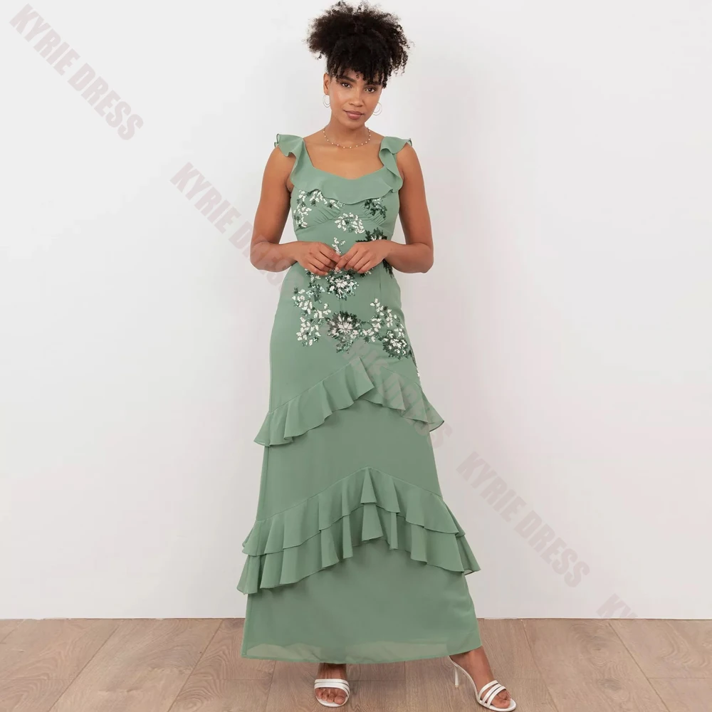 Customized Mother of The Bride Dress Tank Neck Ruffles Sleeveless Beaded Sequin A Line Wedding Guest Dresses Party Evening Gowns