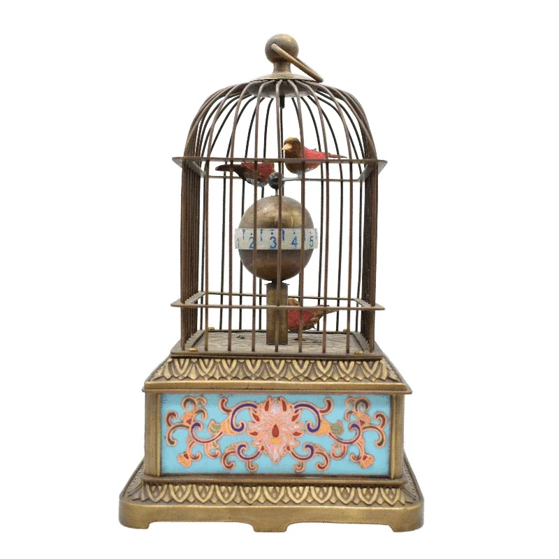 Cloisonne Craft Antique Machinery Crafts Ornament Furniture Bedroom Daily Birdcage Brass Old Desk Clock