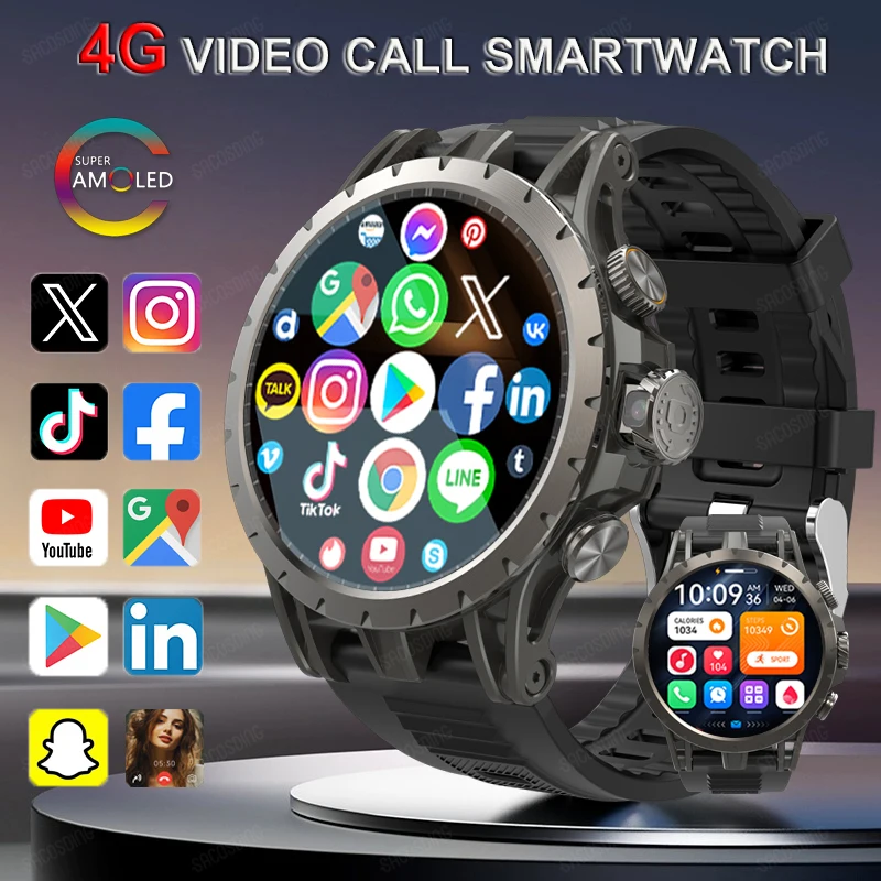 4G Full Netcom Android 9.0 4G Smart Watch 466*466 Amoled 1.43'' Screen Display GPS WIFI HD Video Call 5MP Camera Smartwatch Men