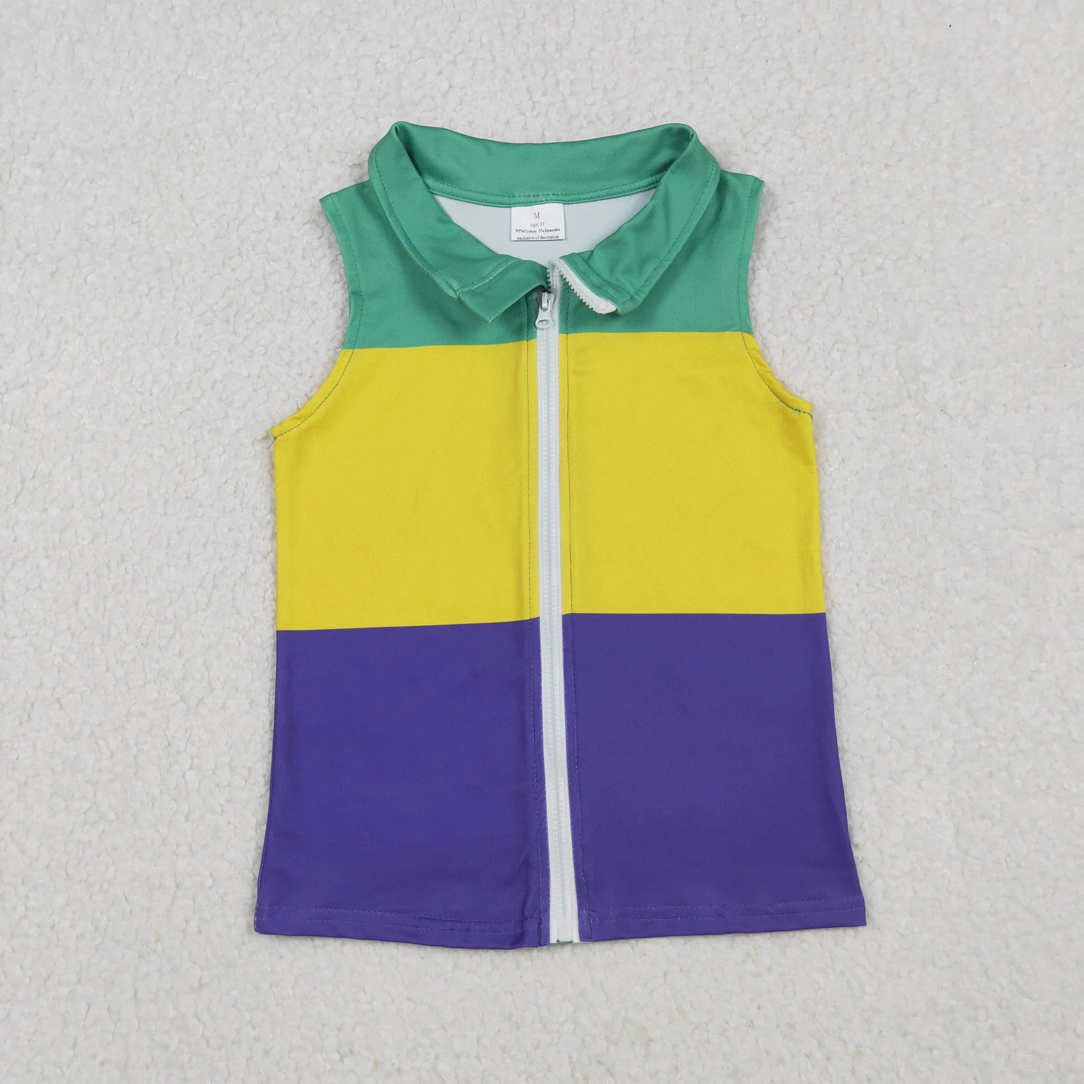 

X10.13 Carnival green yellow and purple zipper vest Wholesale boutique boys jacket wholesale