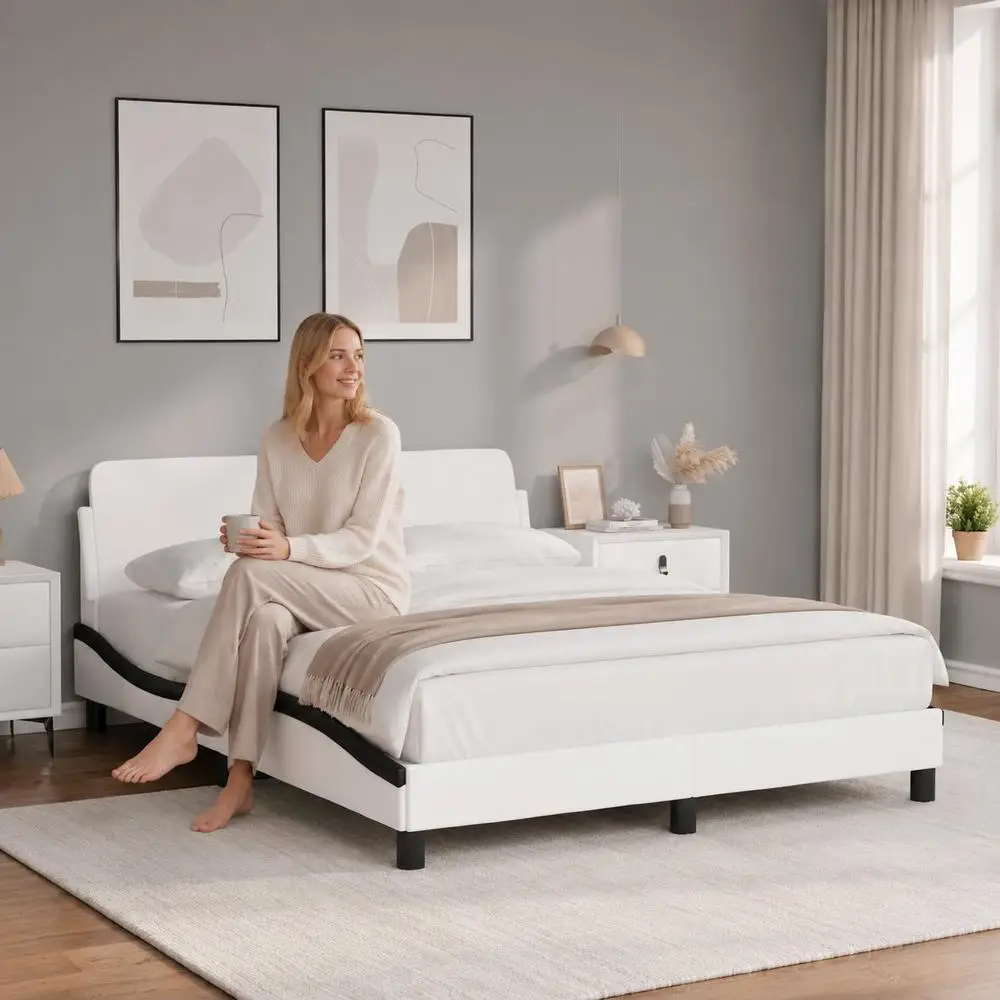 Struttura Letto Con Testiera 120 x 200 cm in Pelle Sintetica Resistente alle Macchie con Listelli in Legno di Compensato per Camera da Letto