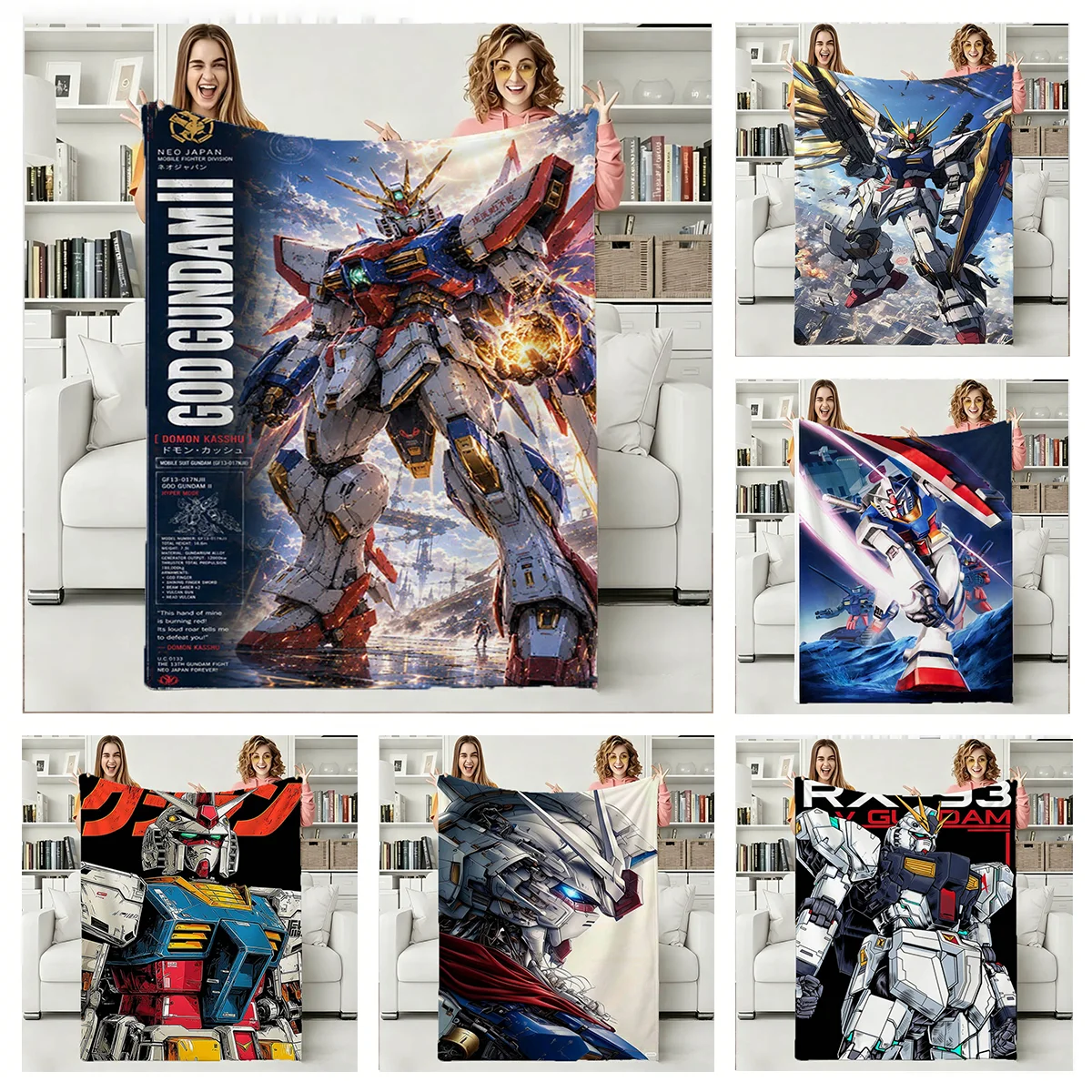 3D Cartoon Anime G-Gundam Cartoon Flannel Blanket Soft Throw Blanket Art for Home Decor Bedroom Bed Sofa Picnic Cover Kids Gift