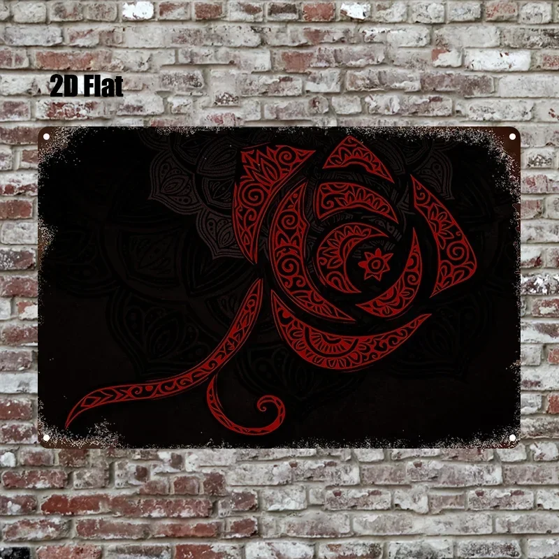 Vampire Masquerade Metal Sign 2D Flat Art, Red Rose Mandala Wall Decor