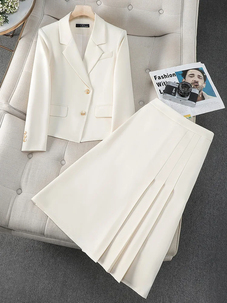 

Autumn Winter Blazer Set Jacket Skirt Two Pieces Women Matching Sets Office Lady Vintage Casual Short Coat Suit Plus Size Outfit