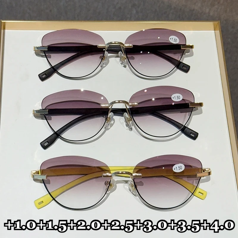 

Unisex Fashion Luxury Cat Eye Reading Glasses HD Blue Light Blocking Presbyopia Glasses New Luxury Farsighted Glasses +4.0