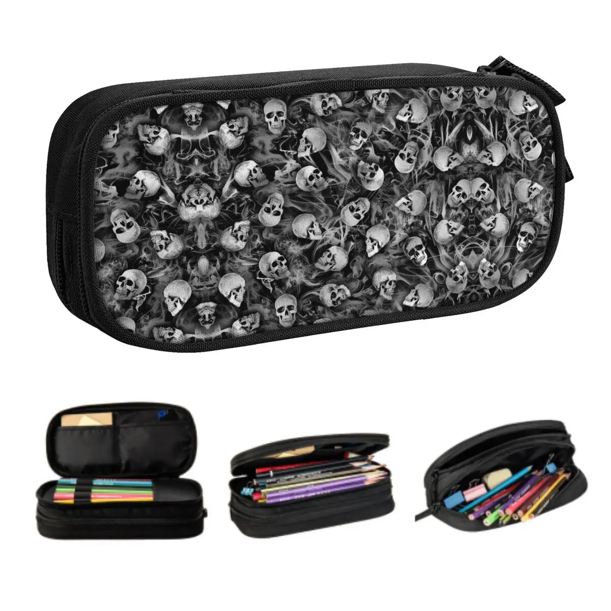 Custom Kawaii Horror Gothic Skeleton Death Skull Pencil Cases for Boys Gilrs Big Capacity Pencil Pouch School Accessories
