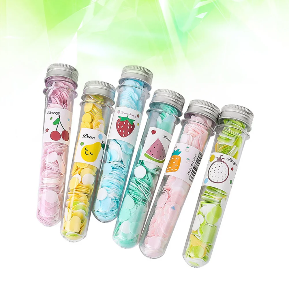 

6PCS Disposable Soap Tablet Bottled Soap Flakes Portable Soap Sheets Cleaning Soap Scraps for Home Travel Random Pattern