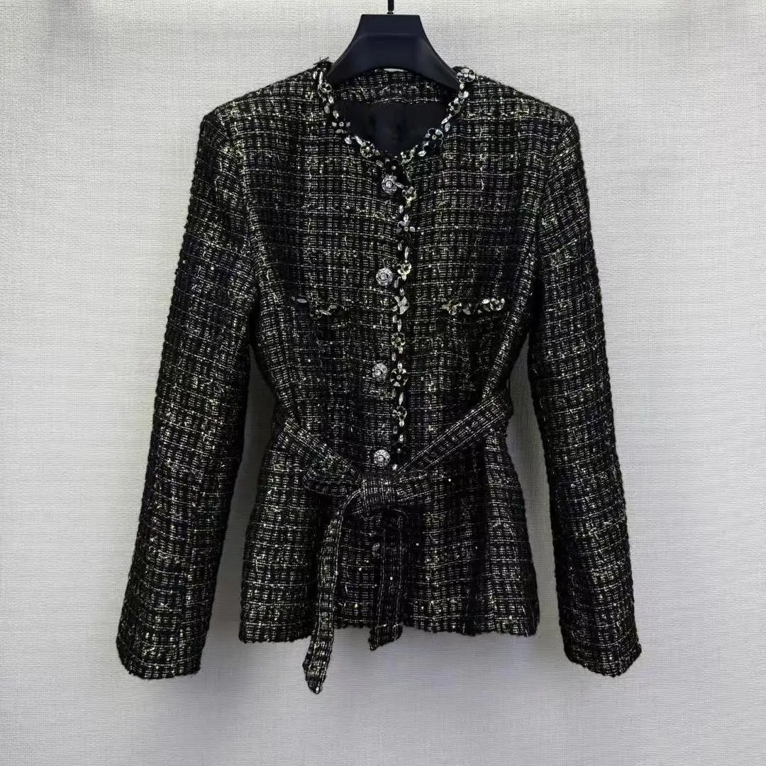 

Classic Plaid Long Sve round Ne Outerwear Ele Lady Sle Early Autumn 2025 New Arrival Women's Cotton Jaet