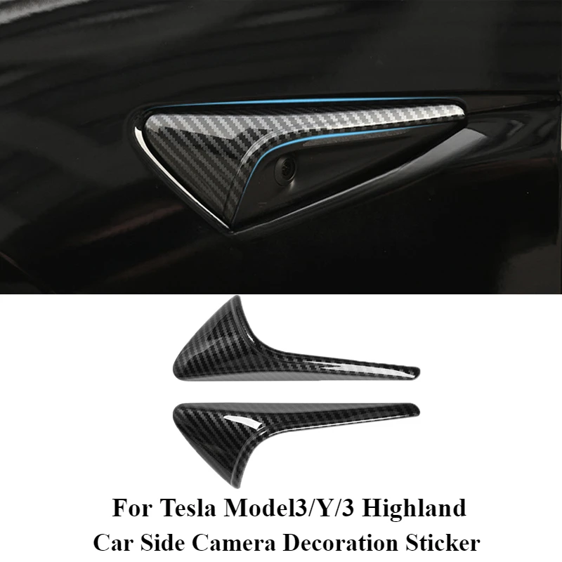 

2PC Car Side Camera Decoration Sticker Scratch Protection Cover ABS Carbon Fiber Pattern Trim For Tesla Model3/Y/3 Highland 2024